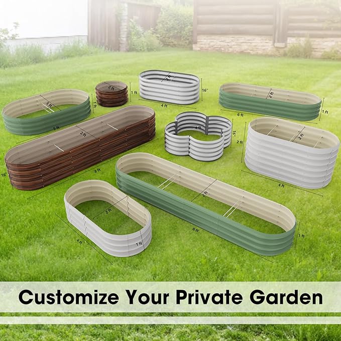 6x2x1ft Oval Galvanized Raised Garden Bed Outdoor 9-in-1 Large Metal Modular Planter Box Raised Beds for Gardening,Vegetables,Fruits,Flowers & Herbs (White)