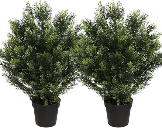 momoplant 31 Inch Tall Artificial Cedar Topiary Tree Set of 2 Faux Cypress Evergreen Potted Plants for Outdoor & Indoor Decor
