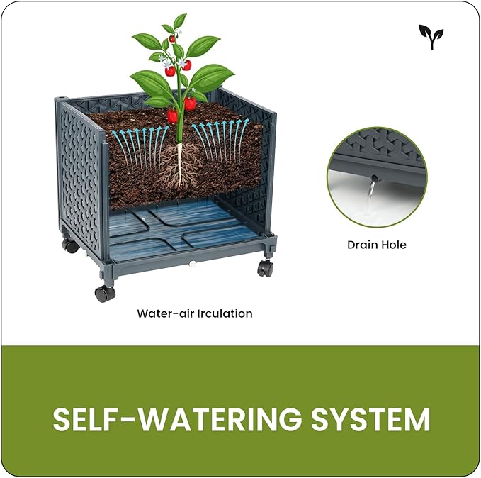 Raised Garden Bed with Tomato Cage 67.6” Self Watering Tomato Planter Boxes with Trellis Wheels for Outdoor Climbing Flowers Vegetable Vine Vegetables