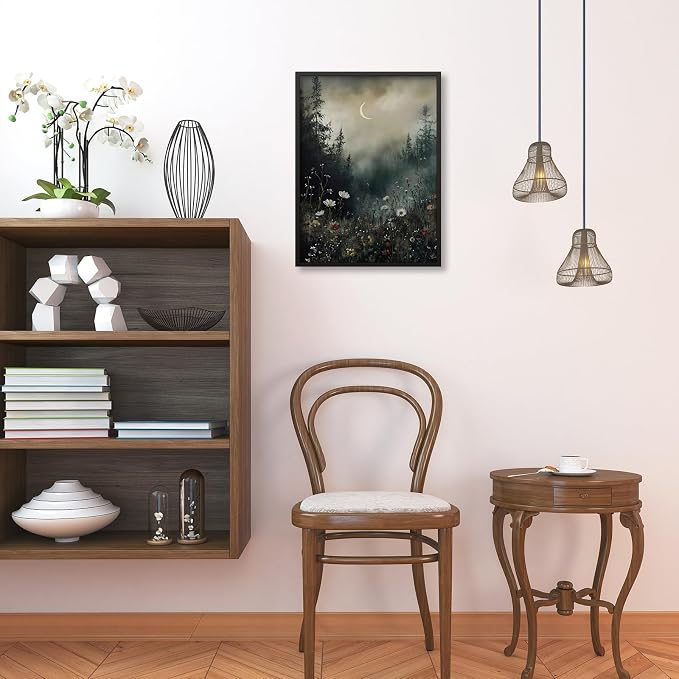 Dark Flower Field Poster Vintage Moody Academia Wall Art 12X16 inch Black - Image 6