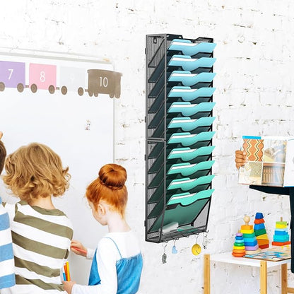 Gawerk 13-Tier Wall File Organizer Hanging Wall File Holder Wall Mount Paper - Image 4