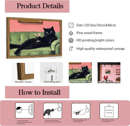 Funny Black Cat Martini Wall Art, Bar Cart Decor, Eclectic Cocktail Painting - Image 2