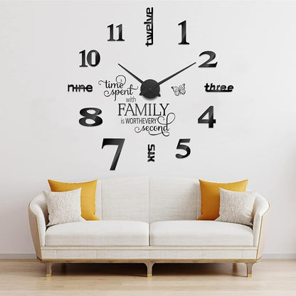Junkin 3D Large Frameless DIY Wall Clock Modern Decor Family Quote Wall by Junkin