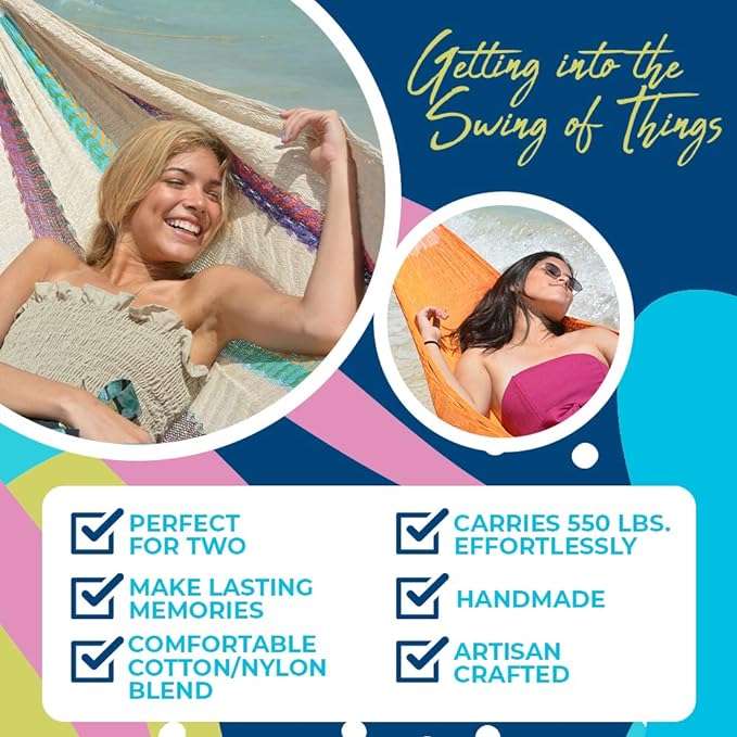 Handmade Hammocks - Hammocks Rada Handmade Yucatan Hammock - Artisan Crafted in Central America - Fits Most 12 Ft. - 13 Ft. Stands - Carries Up to 330 Lbs. - Single Size - Tequila