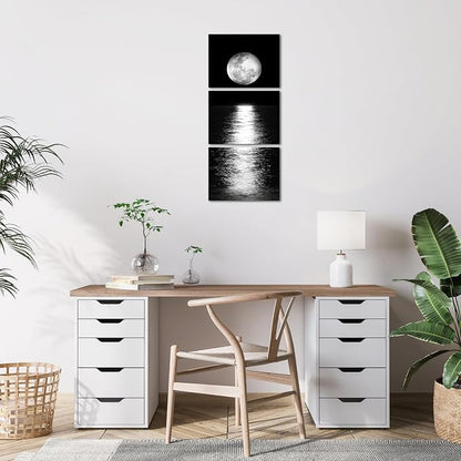 Artmyharbor Full Moon Phase Canvas Wall Art Vertical Black and White Picture - Image 4