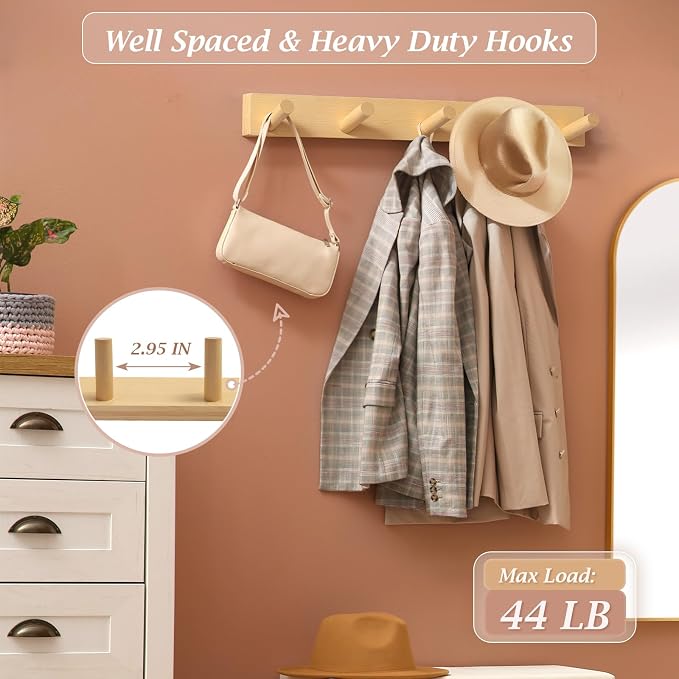 Coat Rack Wall Mount, Wooden Coat Hanger - Image 4