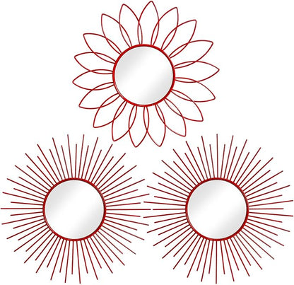 3 Pack Metal Mirrors for Wall Sunburst Wall Mirrors Home Décor Decorative by Uaussi