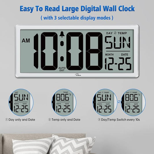 WallarGe 14.5'' Large Digital Wall Clock Battery Operated - Image 2