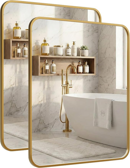 2-Pack 24x30 Inch Matte Gold Bathroom Vanity Mirrors | Flush Mount Deep Set by Pocetry