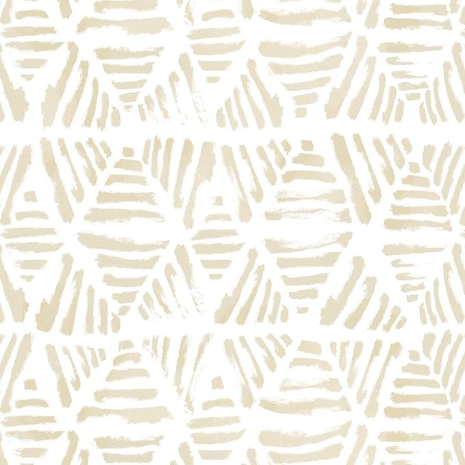Peel and Stick Wallpaper Boho Wall Paper Geometric Beige and White Contact by Fiula