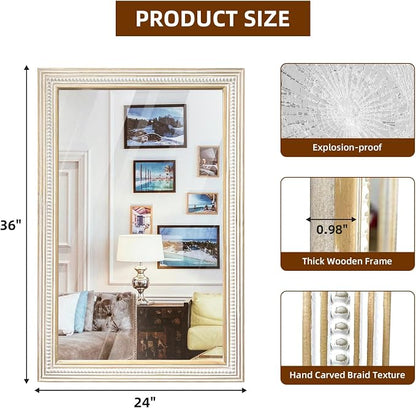Reflinto 36x24 Inch Rustic Farmhouse Rectangular Wall Mirror, Wooden Rectangle - Image 6