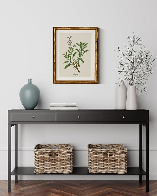 InSimSea Gold Bamboo Framed Canvas Wall Art, Vintage Watercolor Sage Herbs - Image 2