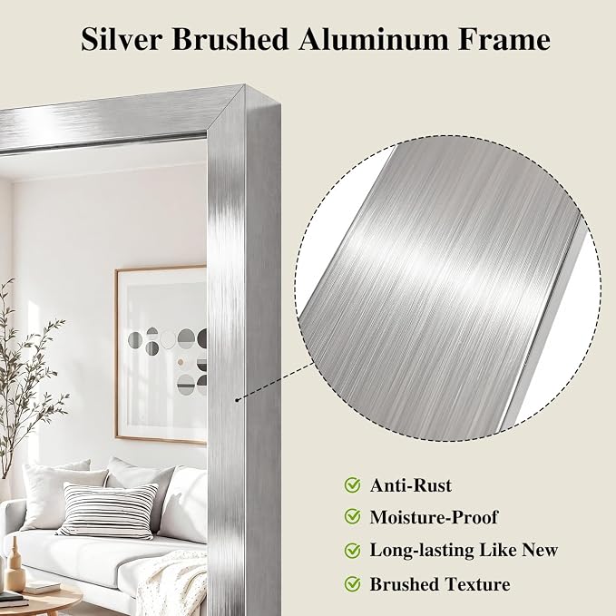 Koonmi Silver Rectangle Wall Mirror, 20x30 Inch Bathroom Mirror, Aluminum Frame - Image 7