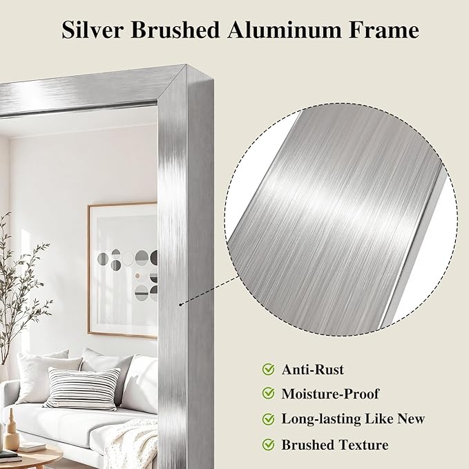 Koonmi Silver Rectangle Wall Mirror, 20x30 Inch Bathroom Mirror, Aluminum Frame - Image 7