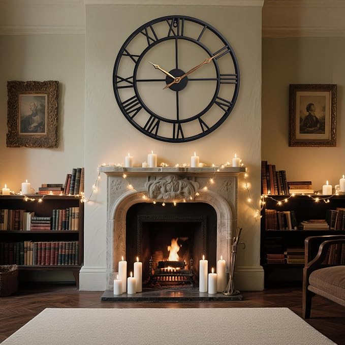 24 Inch Large Wall Clocks for Living Room Decor, Big Black Roman Numerals - Image 3