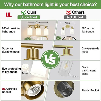 Zarbitta 3-Light Bathroom Light Fixtures, Brushed Gold Vanity Light, Farmhouse - Image 2
