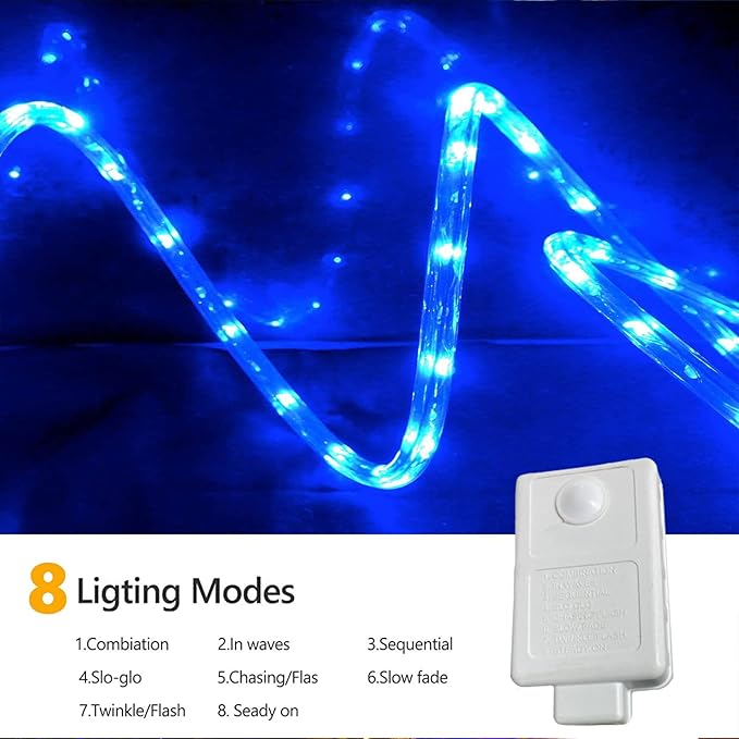 100ft LED Rope Lights Outdoor, 720 LED Connectable and Flexible Tube Lights with 8 Modes, Waterproof LED Rope Lighting for Garden, Patio, Bedroom, Party, Pool, Indoor Outdoor Xmas Decoration (Blue)