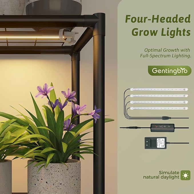 Corner Plant Stand with Grow Lights Plant Shelf Indoor for Multiple Plants Metal Plant Rack Plants Holder Flower Stand for Patio Porch Garden