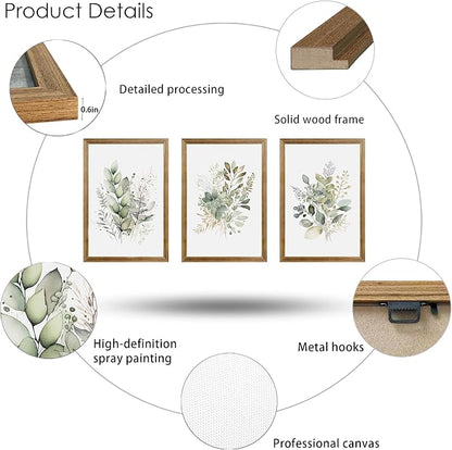 WRFON Framed Sage Green Botanical Wall Art Set of 3, Watercolor Eucalyptus & - Image 6
