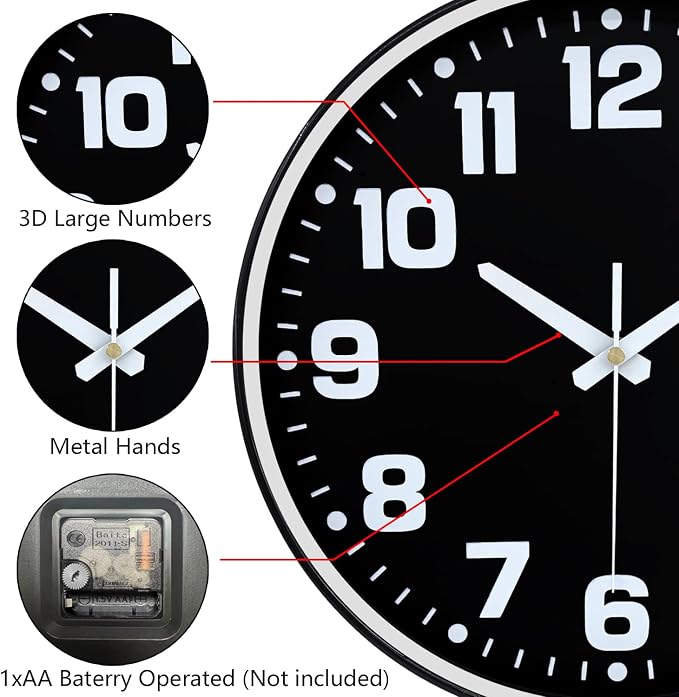 Wall Clock, 8inch Modern Silent Non-Ticking Wall Clocks Battery Operated - Image 6