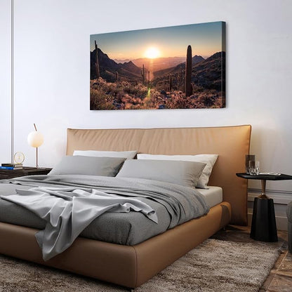 Mountain Wall Art Sunset Cactus Wall Decor Arizona Sonoran Desert Canvas - Image 3