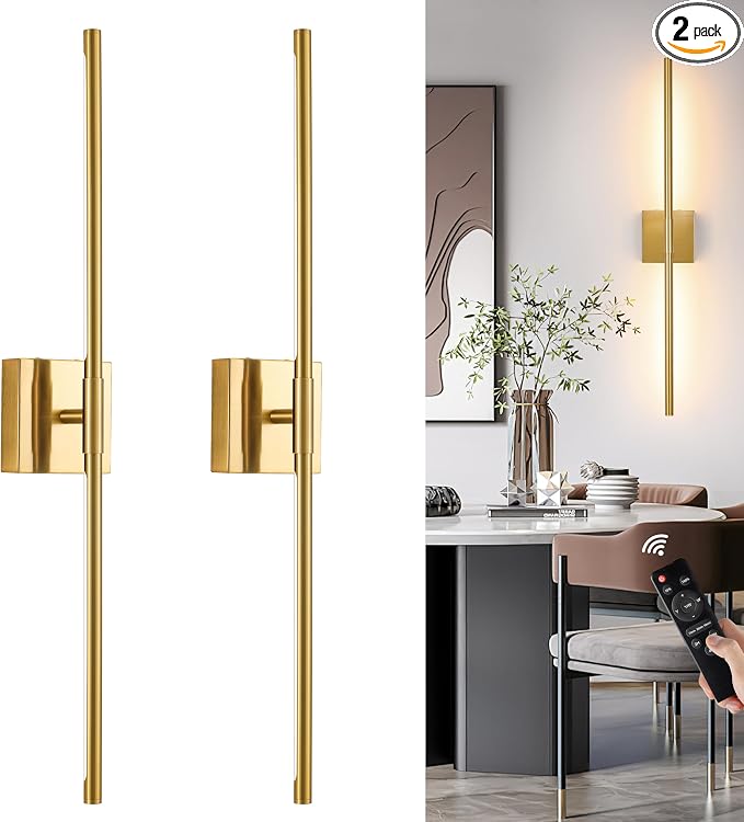 Morauroral 30″ Gold Battery Operated Wall Sconces Set of 2, Dimmable Wall by Morauroral