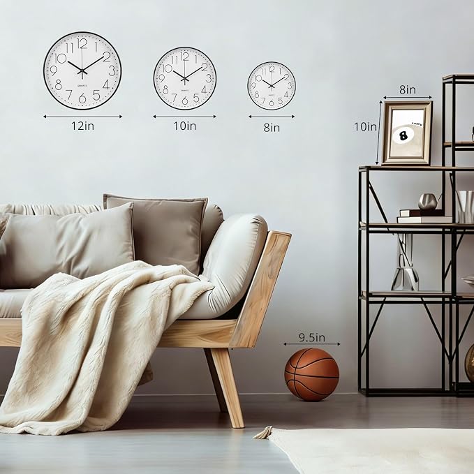 Wall Clock 12 Inch Non-Ticking Silent Modern Simple Style Round Decor Clock - Image 3