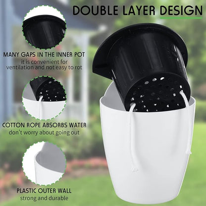 Yungyan 20 Sets 5" Self Watering Hanging Planter White Lazy Flower Pots Plastic - Image 4