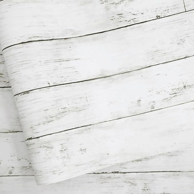 Abyssaly White Grey Wood Self Adhesive Paper 17.71 in X 32.8 Ft Removable Wood by Abyssaly