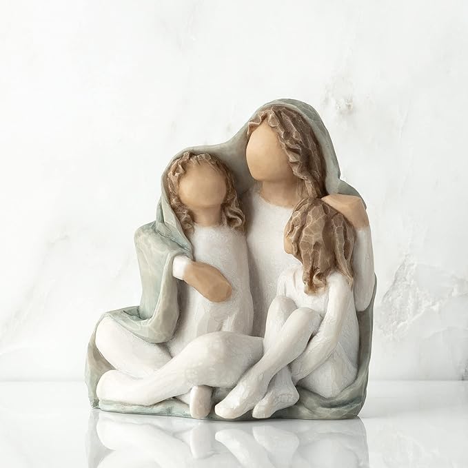 Willow Tree Cozy, Close Together, we Three, Loving Embrace from Mother, Grandmother, Caregiver, Nanny, Depicts Playful Relationship and Imaginative Play, Sculpted Hand-Painted Figure