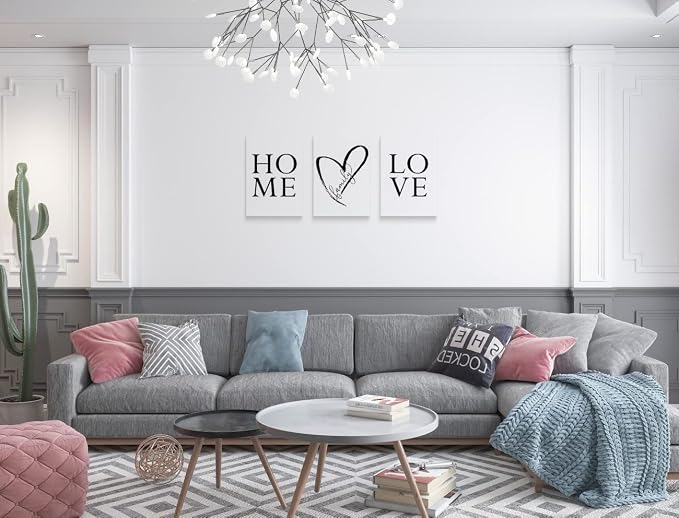 GUBIYU Home Love Wall Decor Set of 3 Prints Modern Black and White Wall Art - Image 3
