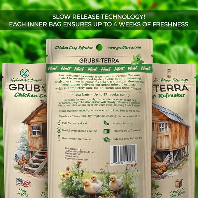 GrubTerra Coop Refresher Odor Freshener for Chicken Pen, Suitable for Chicken Waterer and Chicken Feeder, Smell Control Solution for Clean and Fresh Chicken Living Environment