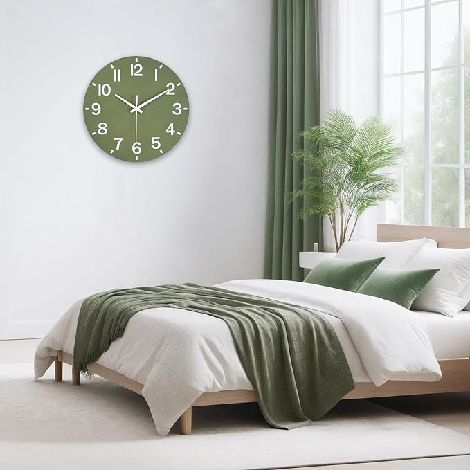 HZDHCLH Wall Clock 12 Inch Silent Non Ticking Wood Battery Operated Green - Image 8