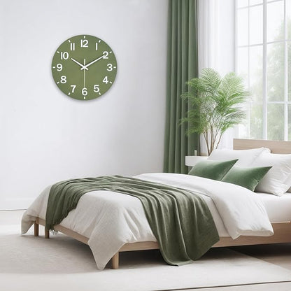 HZDHCLH Wall Clock 10 Inch Silent Non Ticking Wood Battery Operated Green - Image 8