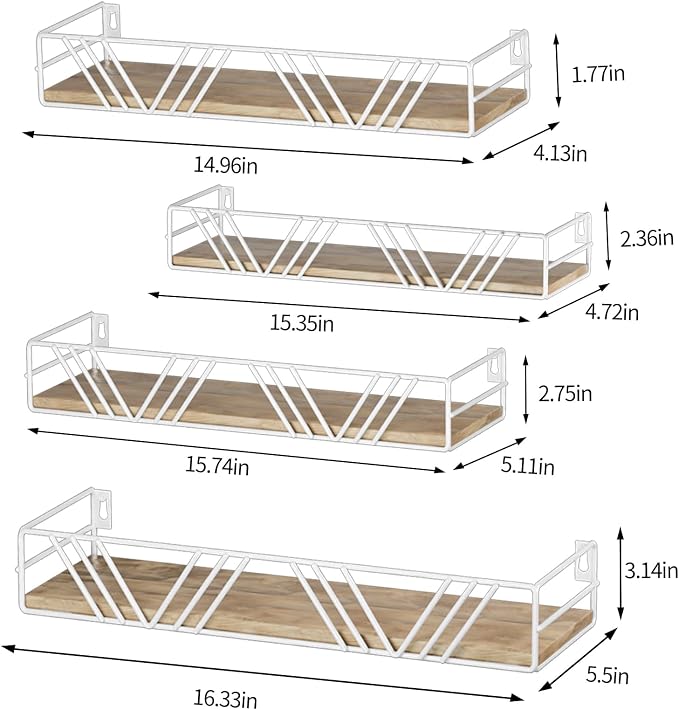 Amaoot Floating Shelves for Wall Set of 4, Different Sizes Mounted Wood - Image 2