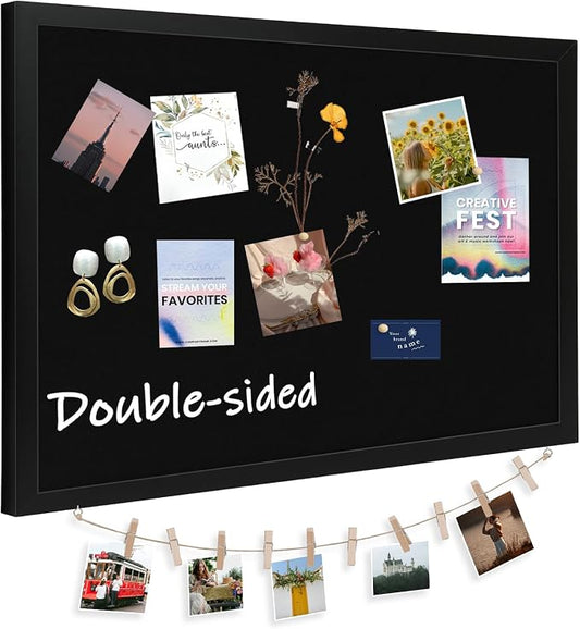 DOLLAR BOSS Large Black Cork Board Double-Sided Bulletin Board by DOLLARBOSS