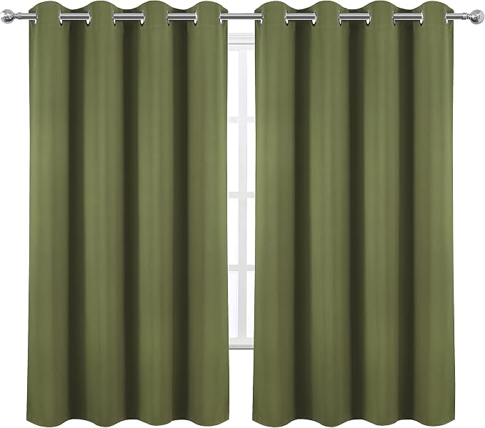 LEMOMO Olive Green Blackout Curtains 52 x 63 Inch Length/Set of 2 Curtain - Image 2