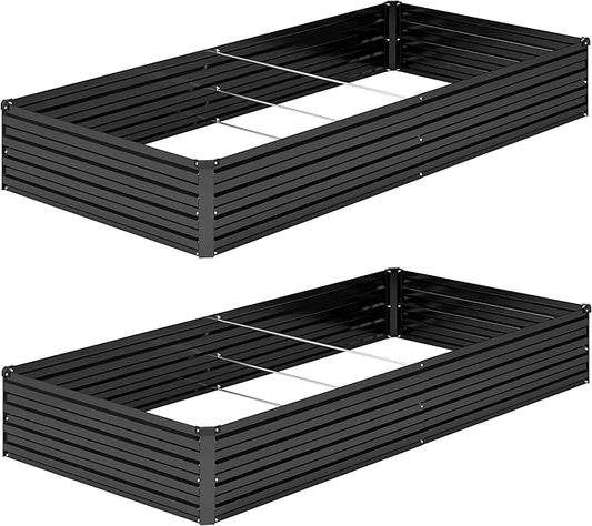 2PCS 8x4x1FT Galvanized Raised Garden Bed Kit,Vegetable Boxes-Rectangle Metal Flower Box,Large Planter Raised Beds Outdoor Garden for Planting,Fruit,Herb-Black