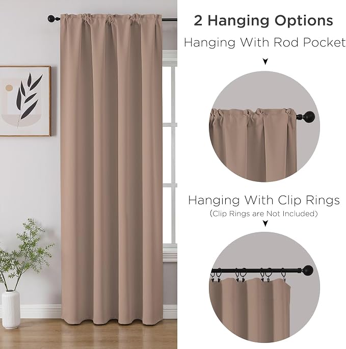 CUCRAF Khaki Blackout Curtains 108 inch Length 2 Panels Set, Rod Pocket Room - Image 3