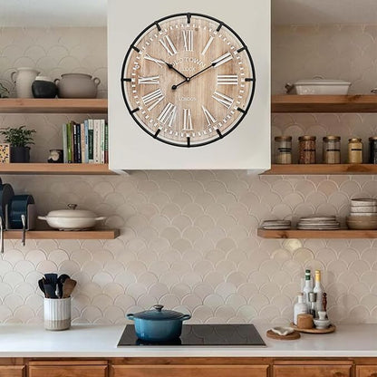 24 Inch Grand Farmhouse Wall Clock, Vintage-Inspired Wood & Metal Design - Image 6