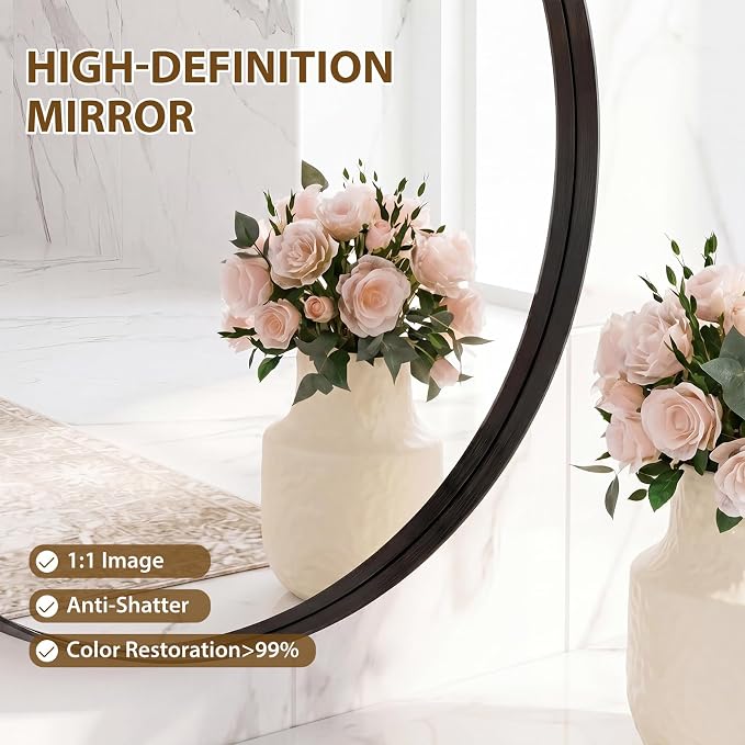 NEWBULIG 24-Inch Round Wall Mirror, Bathroom Wall Circle Mirror - Image 3