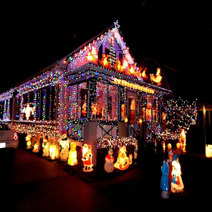 Solar Christmas Lights Outdoor, 2 Pack 144ft 400 LED Solar Christmas Lights Outdoor, 8 Modes Solar String Lights for Christmas Fence Holiday Xmax Decorations (Multicolor)