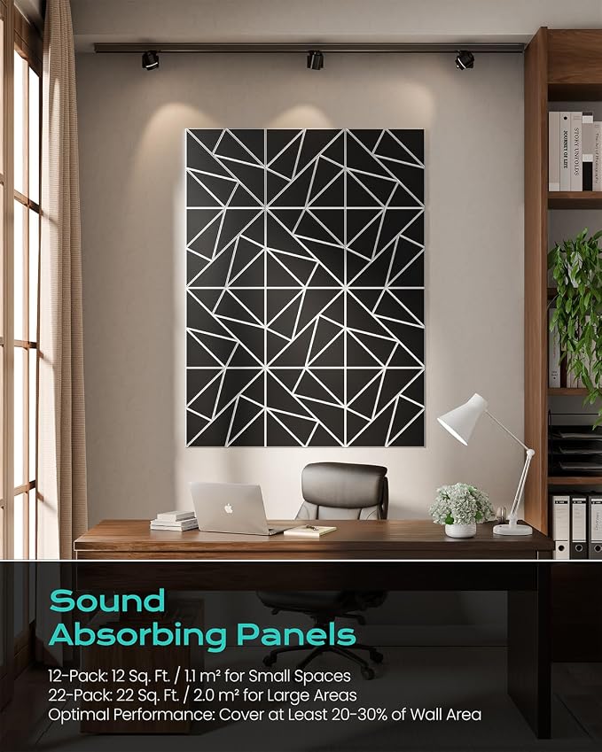 22-Pack Felt Acoustic Panels, Peel & Stick Sound Proof Foam Panels - Image 5