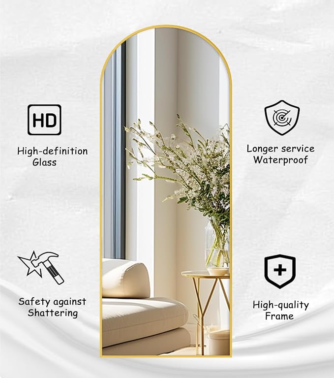 Rowjut Full Length Mirror Arched Floor Length Mirrors, Aluminum Frame - Image 7