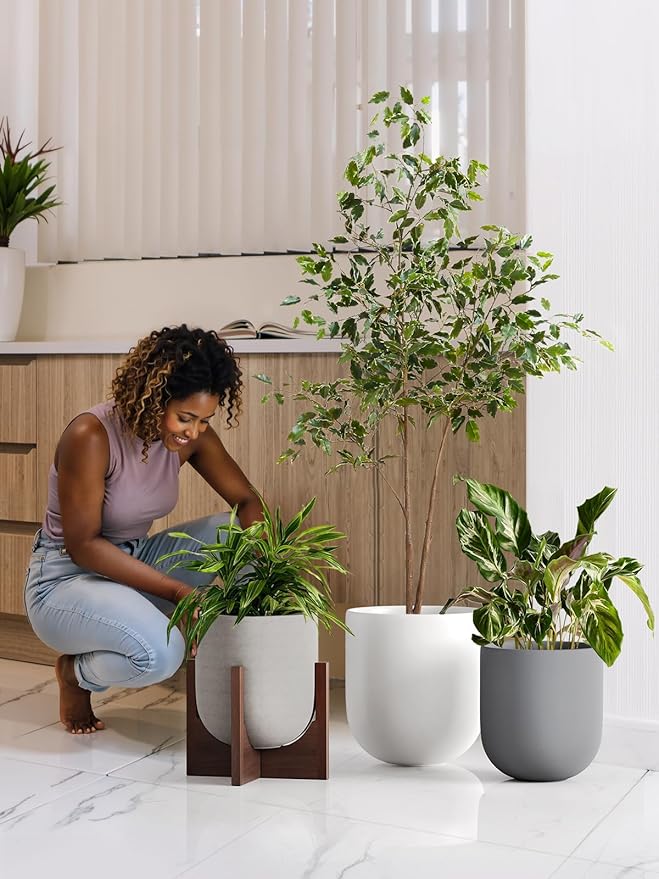 LE TAUCI 10 Inch Plant Pot, Ceramic Pots for Plants with Drainage Hole and Rubber Plug, Plant Pots Indoor for Olive Tree, Cylinder Planter Pot for Home Patio Office, White