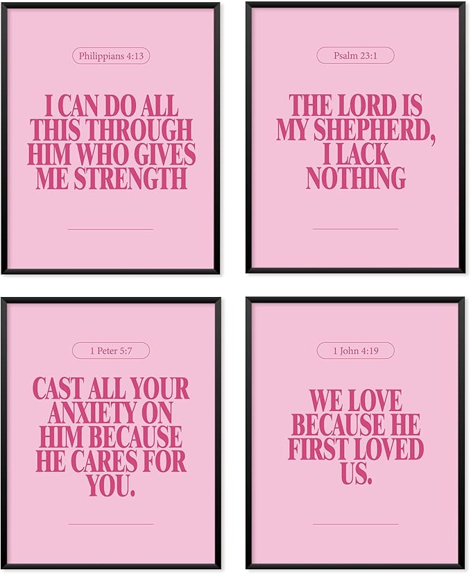 Locomiss Pink Christian Wall Art Decor Posters, Modern Bible Verse Prints by Unknown