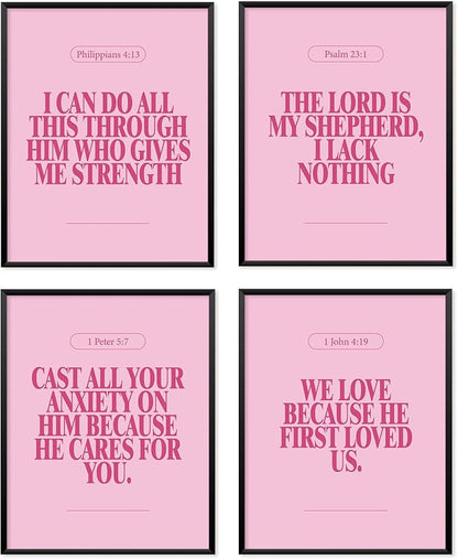 Locomiss Pink Christian Wall Art Decor Posters, Modern Bible Verse Prints by Unknown
