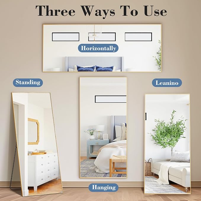 DUMOS Full Length Mirror with Stand 24"x65" Floor Standing Aluminum Frame - Image 5