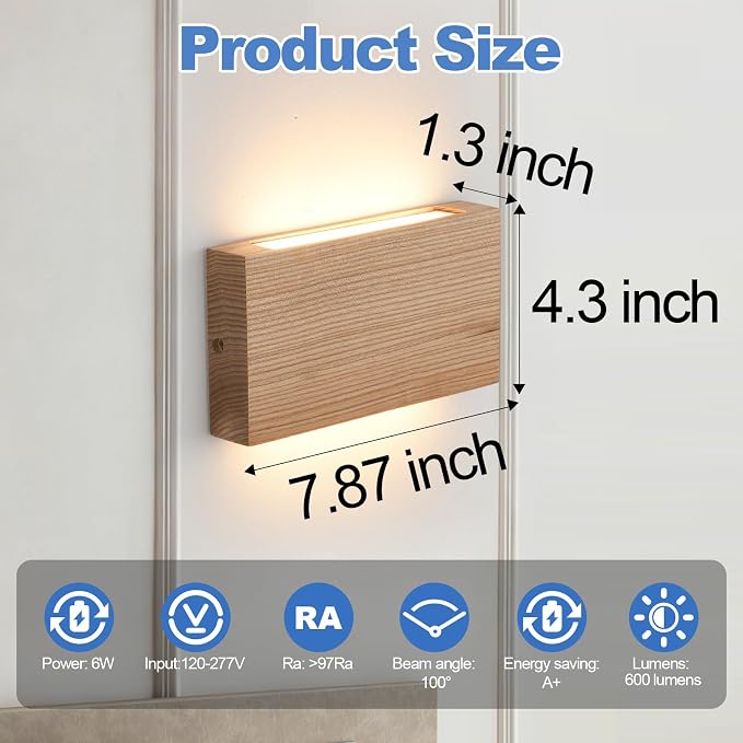 Wood Wall Sconce Indoor Wall Lights Hardwired 2 Pack Up and Down Wall Mount - Image 4