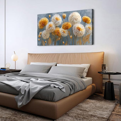Abstract White Flower Wall Art Golden Floral Pictures Wall Decor Neutral - Image 6